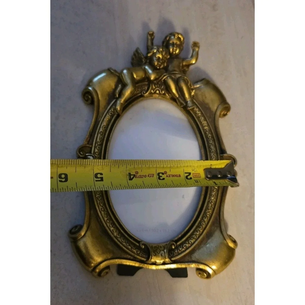 VTG Home Interiors Gold Cherub Picture Frame Ornate Angel 4x6 Baroque Rococo